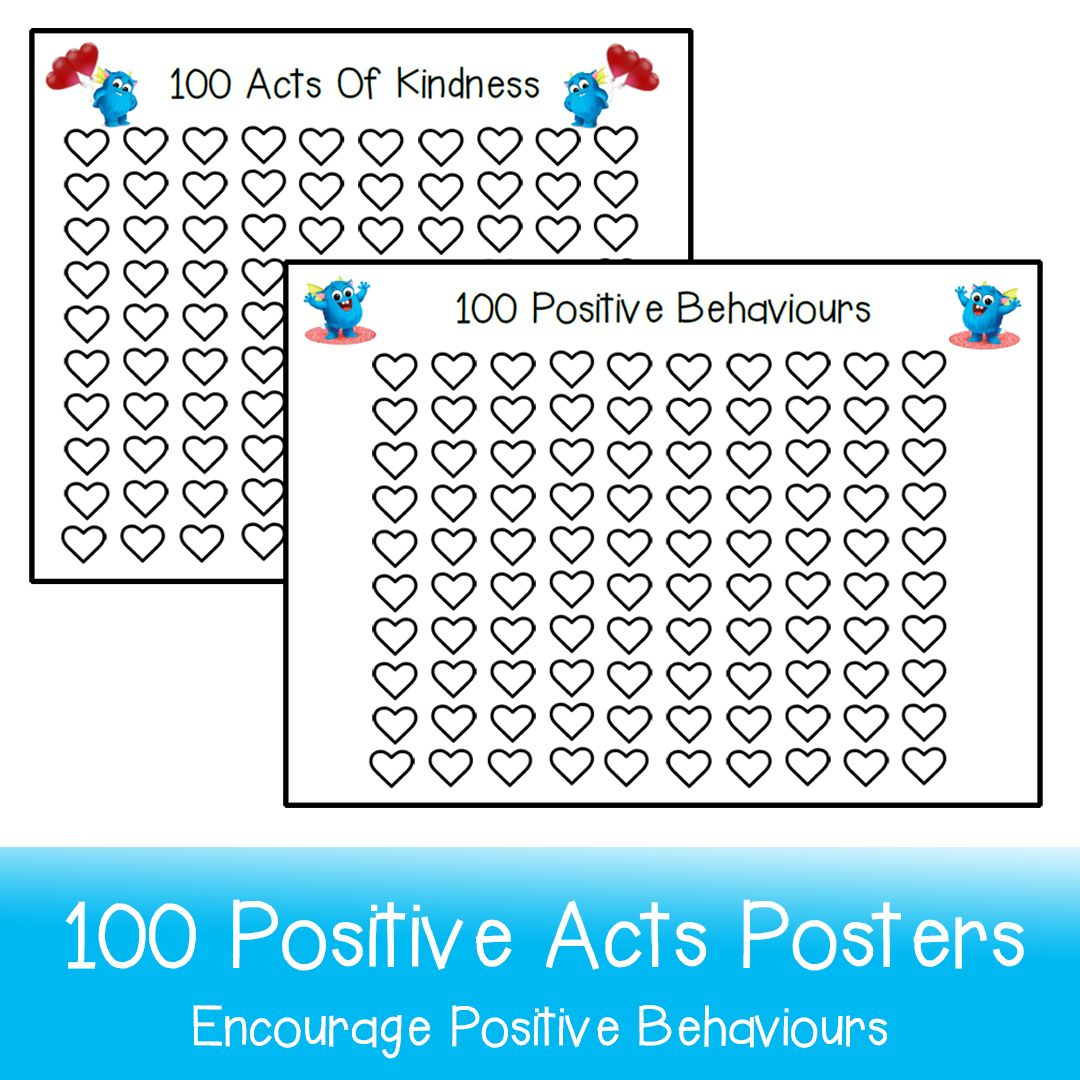 100 Acts Of Kindness Chart 100 Positive Behaviours Chart Positive 