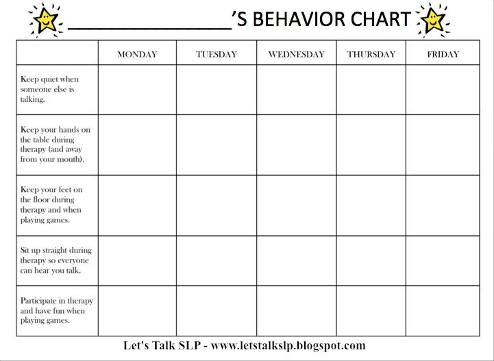 Behavior Chart To Fill Out During Therapy To Bring Home To Parents 