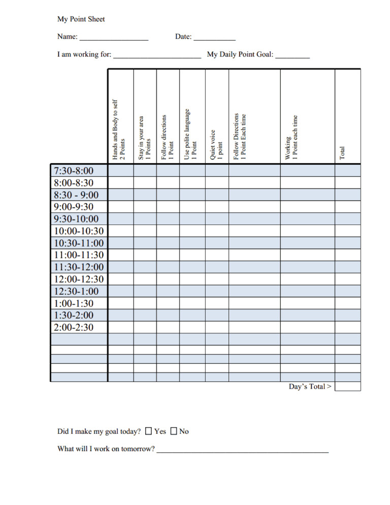 Behavior Chart With Goal Doc ABA Behavior Pinterest Behaviour ...