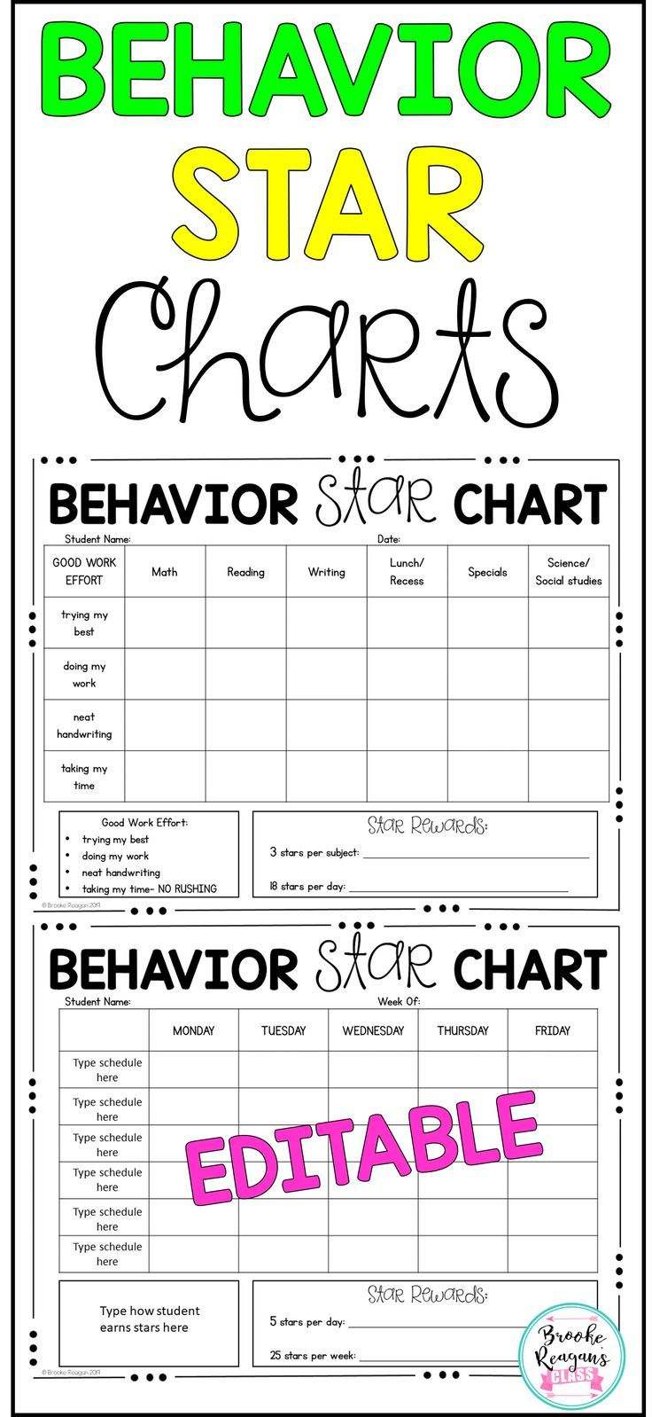 Behavior Charts Behavior Goal Star Charts Editable Behaviour Chart 