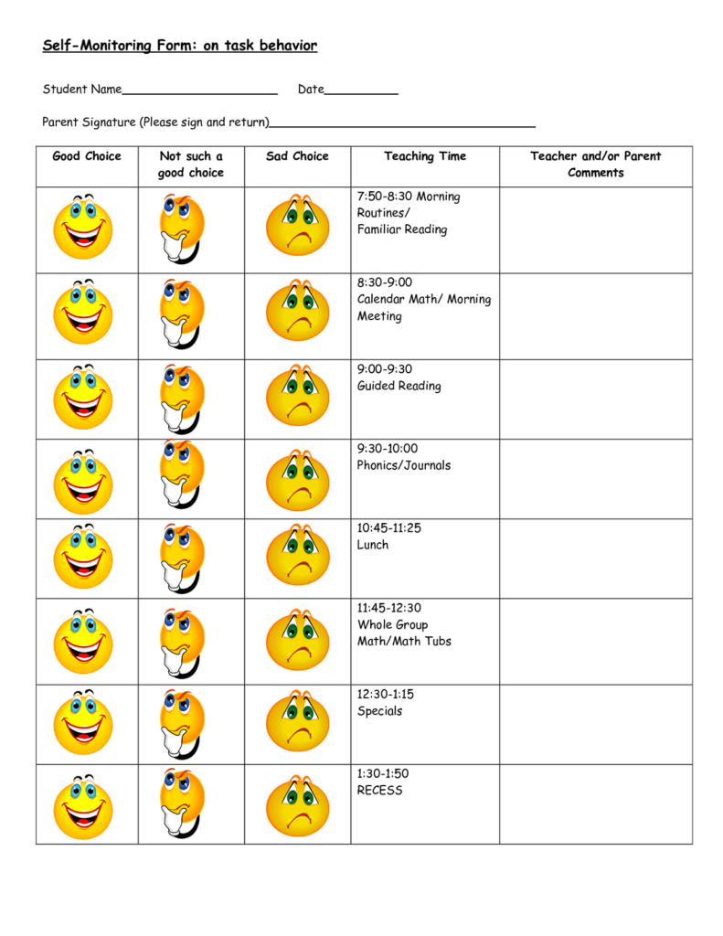 Behavior Charts Printable For Kids Individual Behavior Chart 