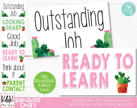 Cactus Succulent Theme Classroom Editable Behavior Clip Chart Printable