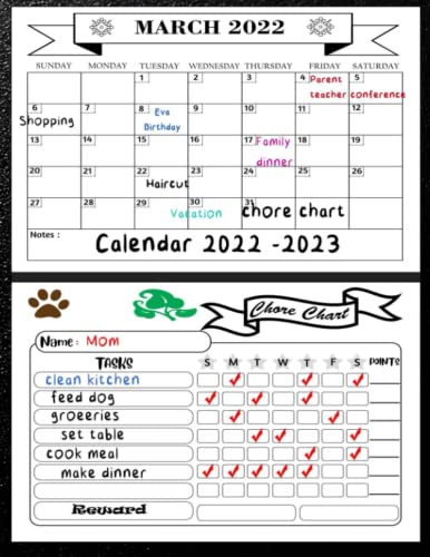 Chore Chart Calendar 2022 2023 Chore Chart For Multiple Kids Teenagers 