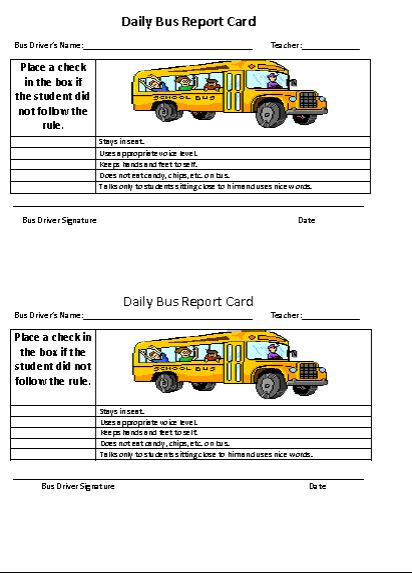 Daily Bus Report Cards School Bus Safety Bus Safety Energy Bus