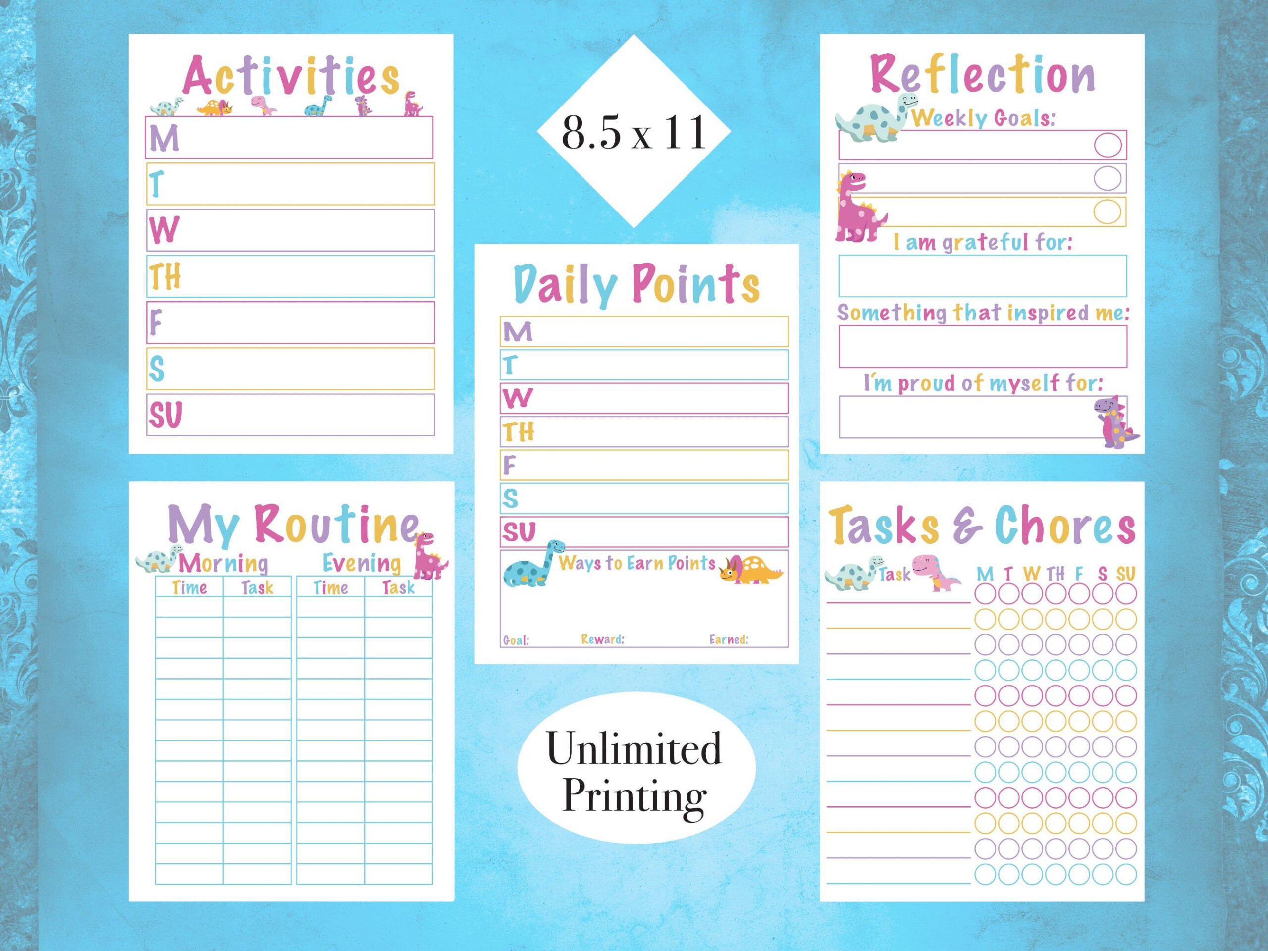 Dinosaur Chore Chart Bundle Printable Responsibility Chart Reward