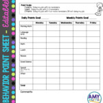 Editable Behavior Point Sheet Fill In Your Own Times Or Subjects