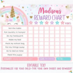 EDITABLE Unicorn Reward Chart Unicorn Behavior Chart Pink Etsy