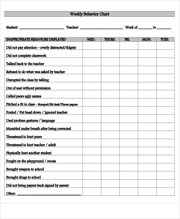 FREE 8 Behavior Chart Templates In MS Word PDF