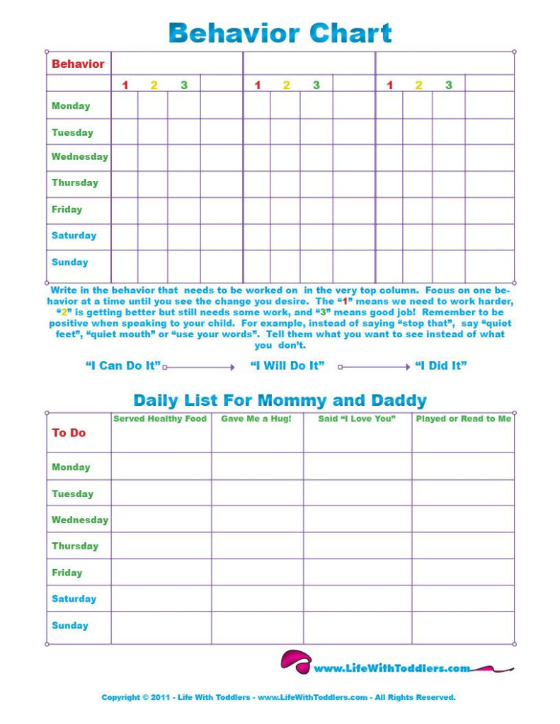 Free Printable Toddler Behavior Chart For 1 2 3 4 And 5 Year Olds 