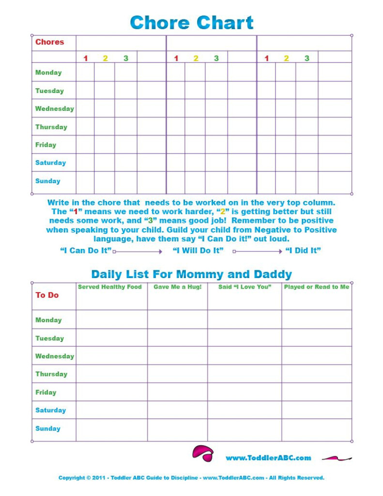 Free Printable Toddler Chore Chart For 1 2 3 4 And 5 Year Olds In 