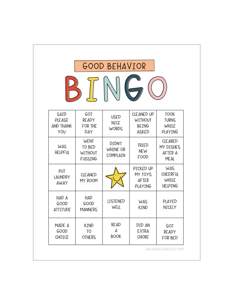 Good Behavior Bingo Printable Chart Behavior Reward Chore Etsy UK