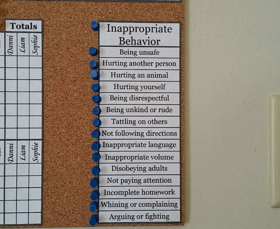 Inappropriate Behavior Chart Misbehavior Costs The Kids Points 