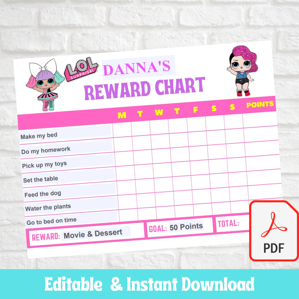 LOL Surprise Dolls Kids Reward Chart Editable