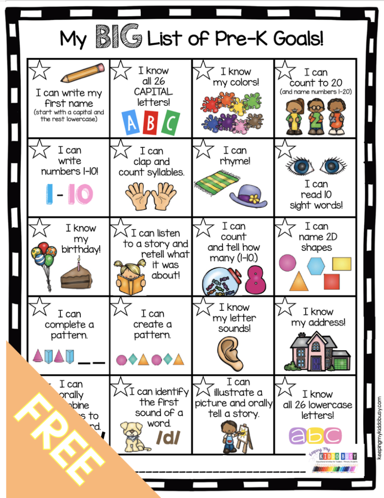 Pre K Goals Chart FREEBIE Keeping My Kiddo Busy Pre K Homeschool 