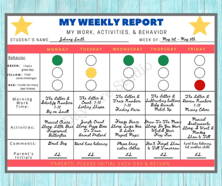 Behavior Chart For Daycare