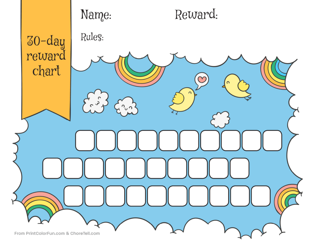 Rainbow Sky 30 day Reward Chart For Kids Free Printable Downloads 