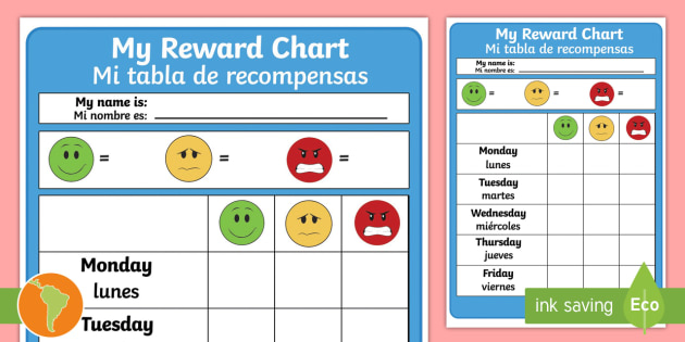 Reward Chart English Spanish Teacher Made 