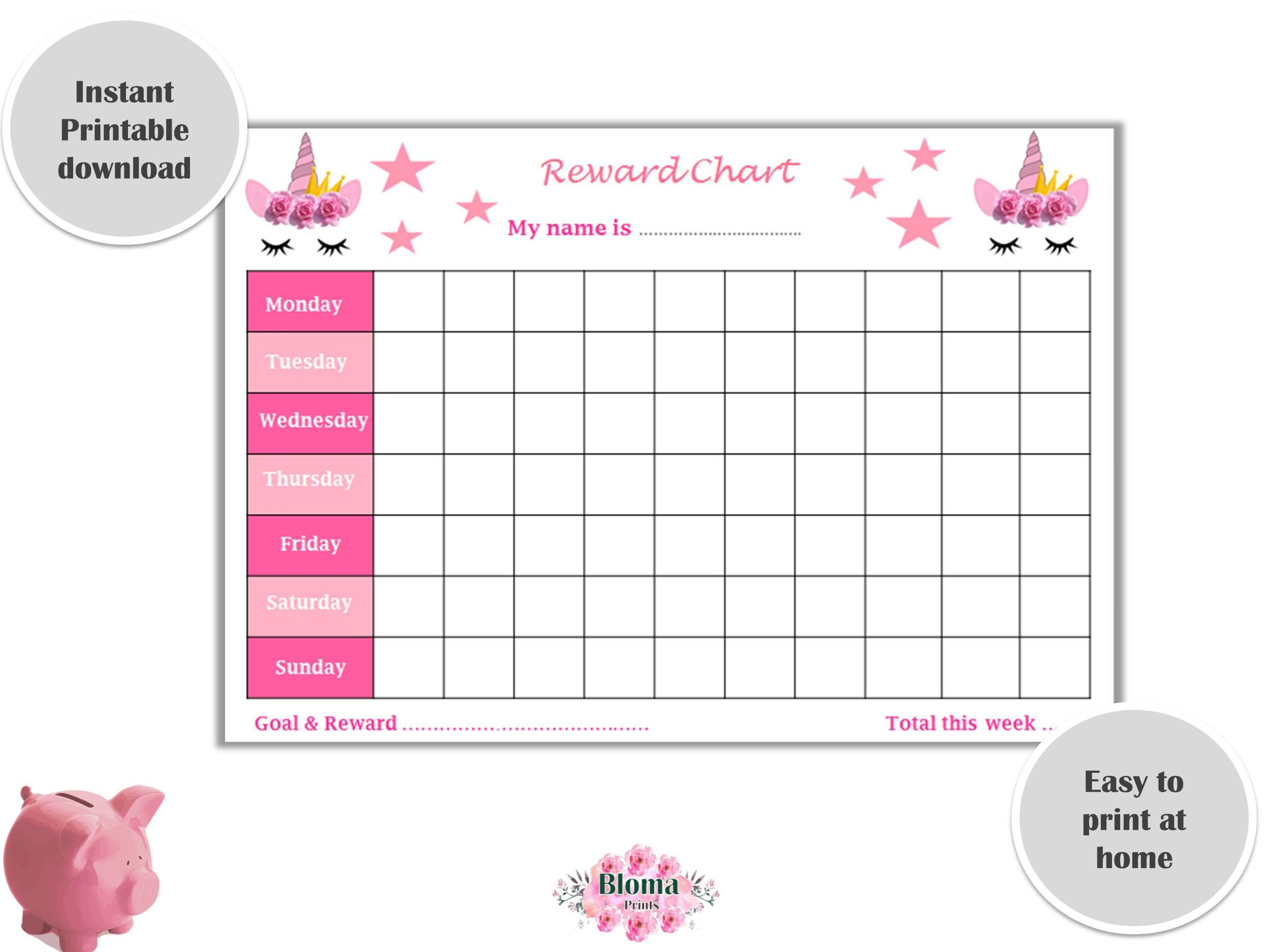 Reward Chart Unicorn PRINTABLE Children Kids Reward Chart Etsy 