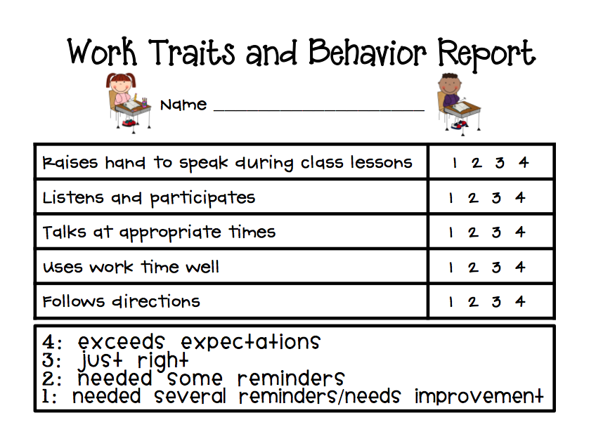 Sarah s First Grade Snippets Weekly Behavior Sheet