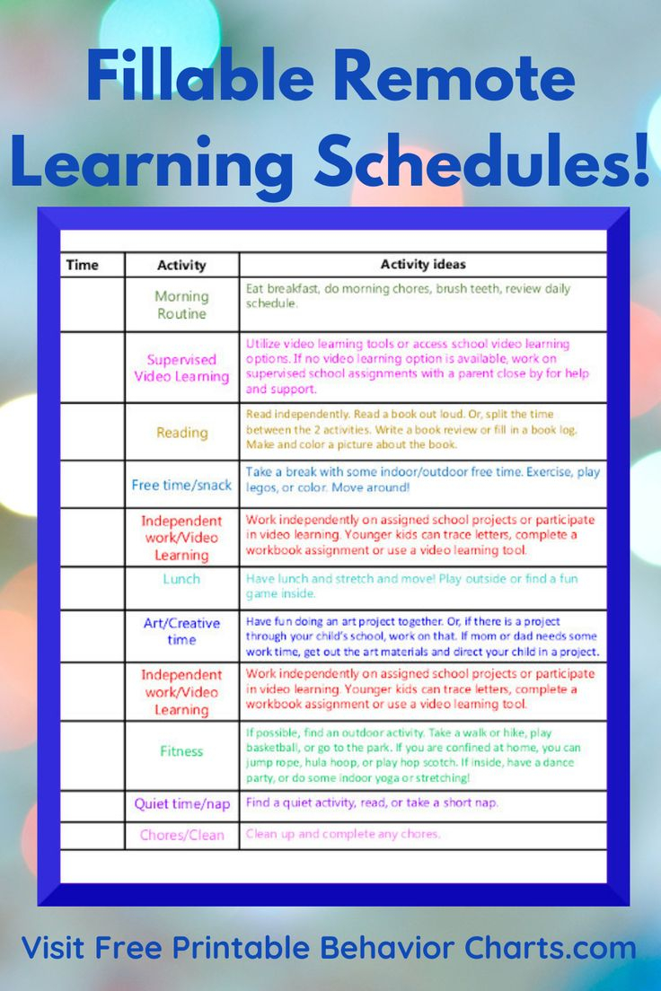 Fillable Schedules For Remote Learning And Homeschool Homeschool 