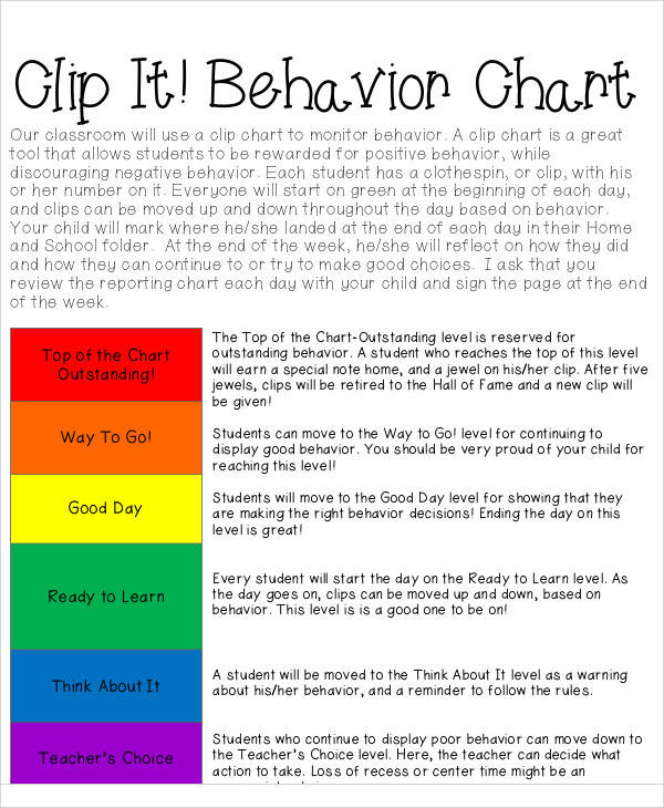 FREE 8 Behavior Chart Templates In MS Word PDF