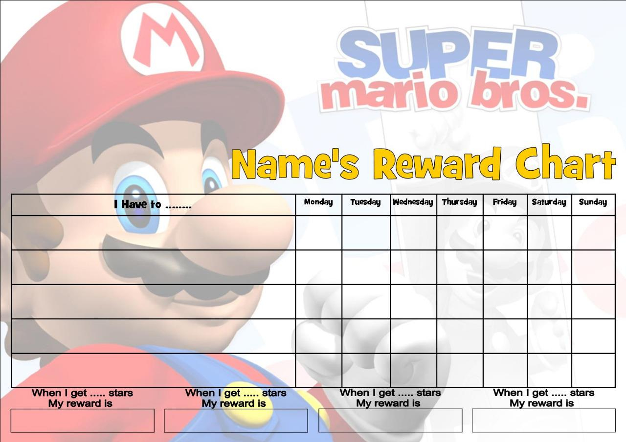 MARIO Super Mario JOB BEHAVIOR REWARD HOMEWORK CHART FREE PEN 