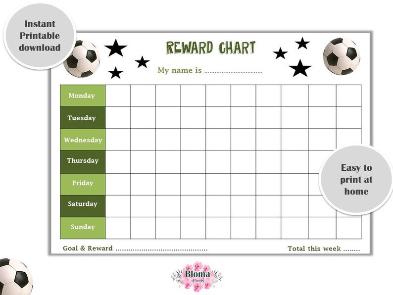 Reward Chart Football soccer Printable children kids Reward Etsy UK 