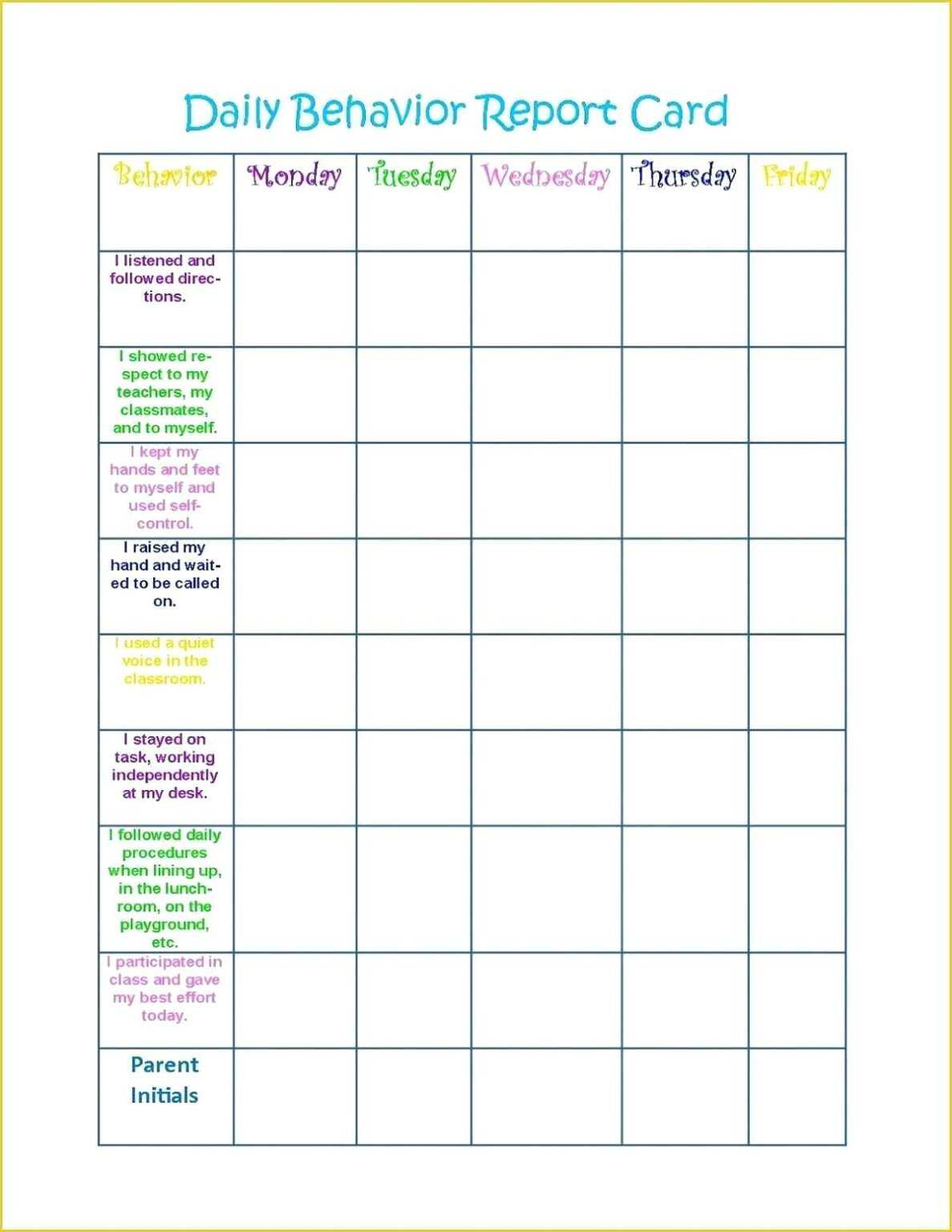 021 Free Behavior Chart Template Of Daily Printable Colorful With 