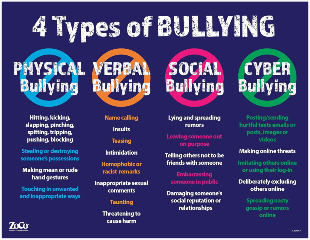 4 Types Of Bullying Poster Laminated 17 Inches X 22 Inches 