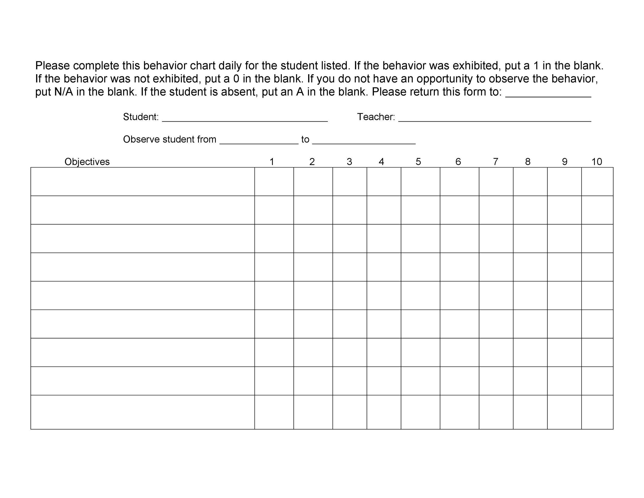 42 Printable Behavior Chart Templates for Kids TemplateLab