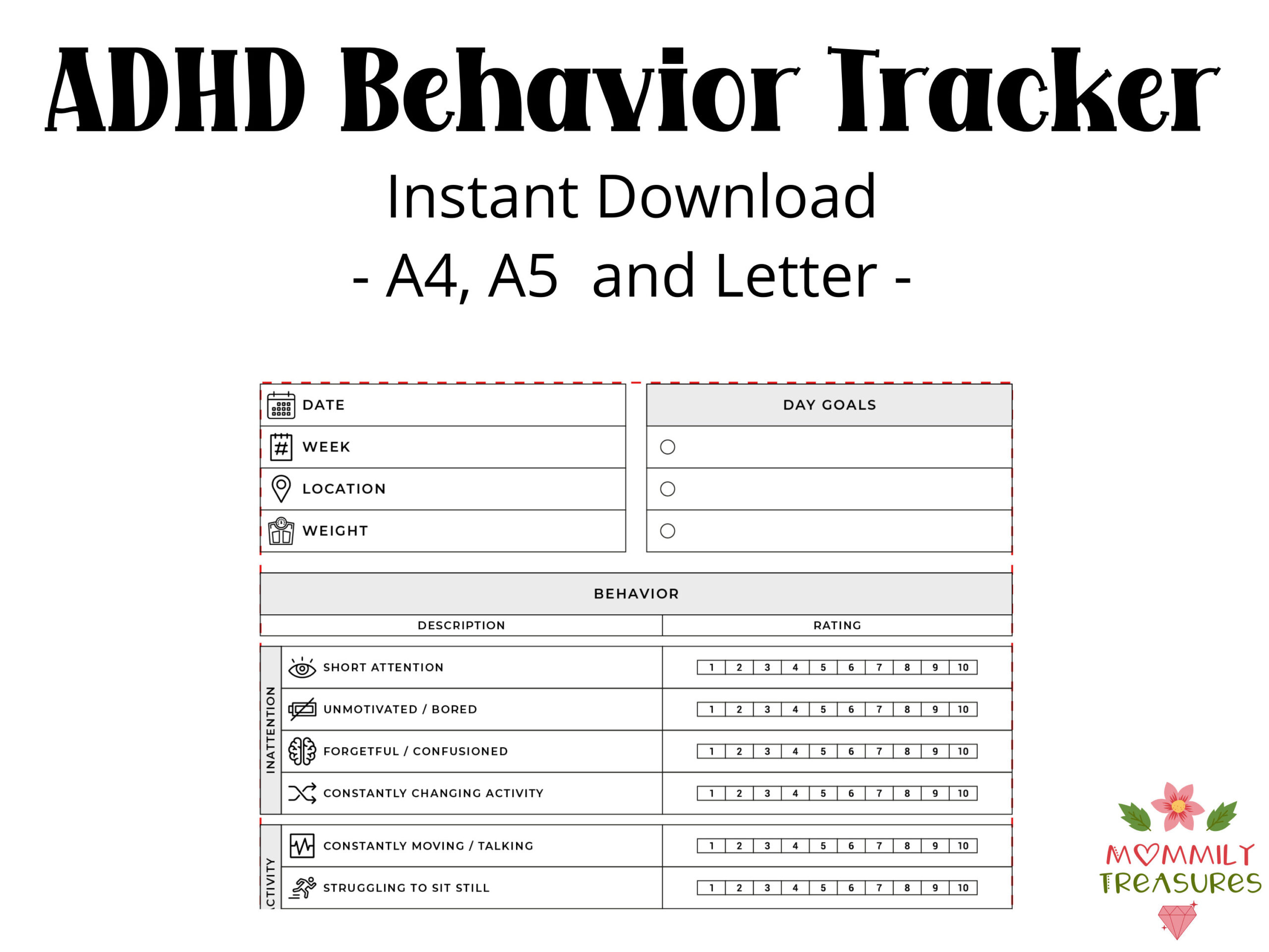 ADHD Behavior Tracker Attention Deficit Disorder Impulsive Behaviour 