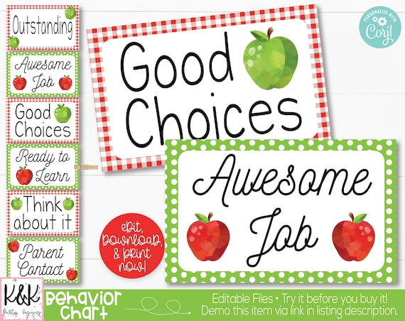 Apple Theme Classroom Editable Behavior Clip Chart Printable Apple