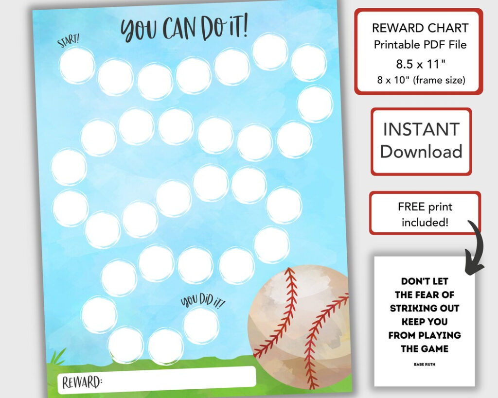 Baseball Reward Chart For Kids Behavior Chart Printable Chore Etsy