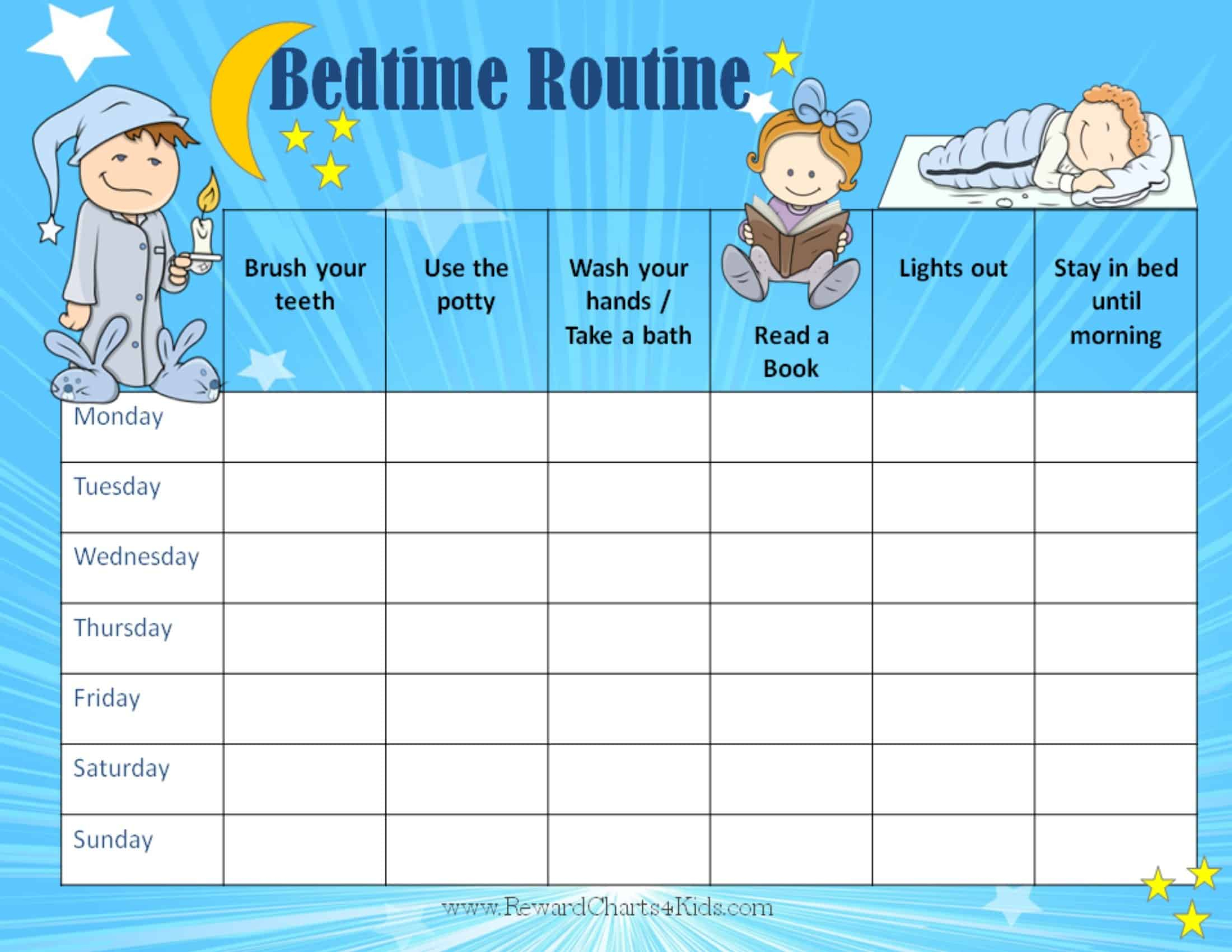 Bedtime Routine Chart Free Printable Printable Templates