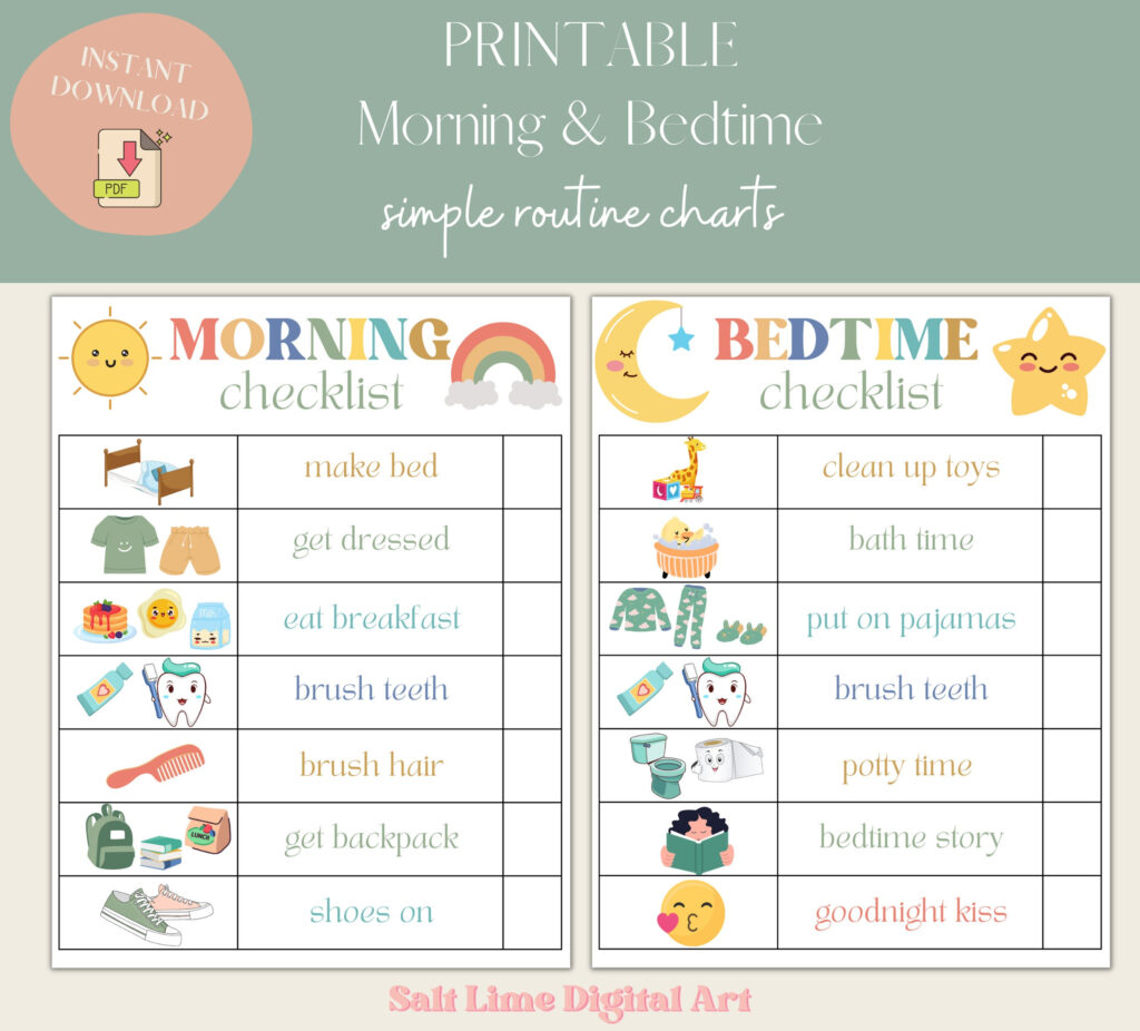 Bedtime Routine For Kids Morning Routine Checklist Printable 