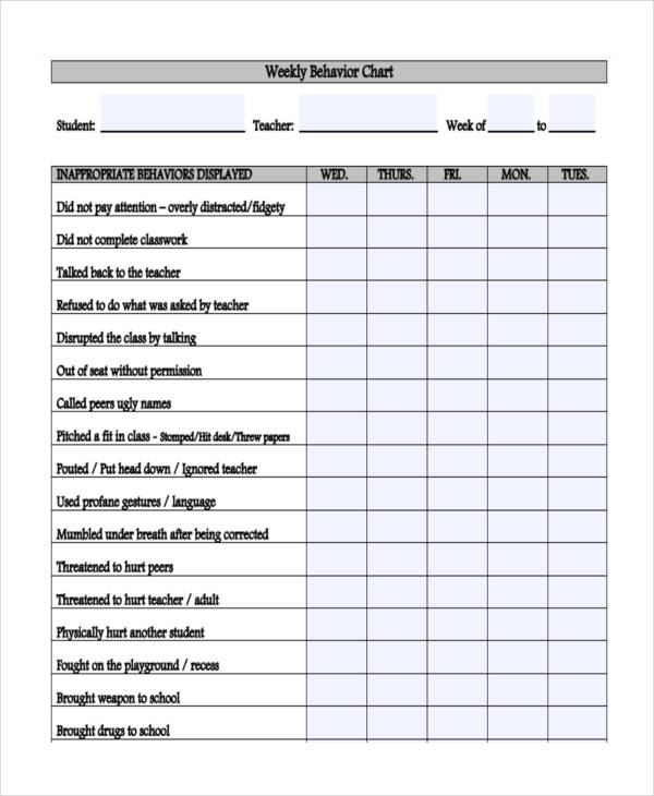 Behavior Chart 32 Examples Word Pdf Excel Google Docs Google Sheets