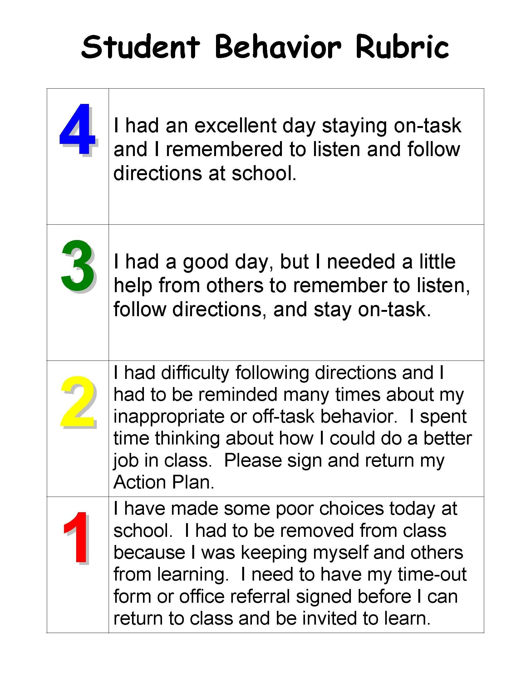 Behavior Chart For Elementary Students