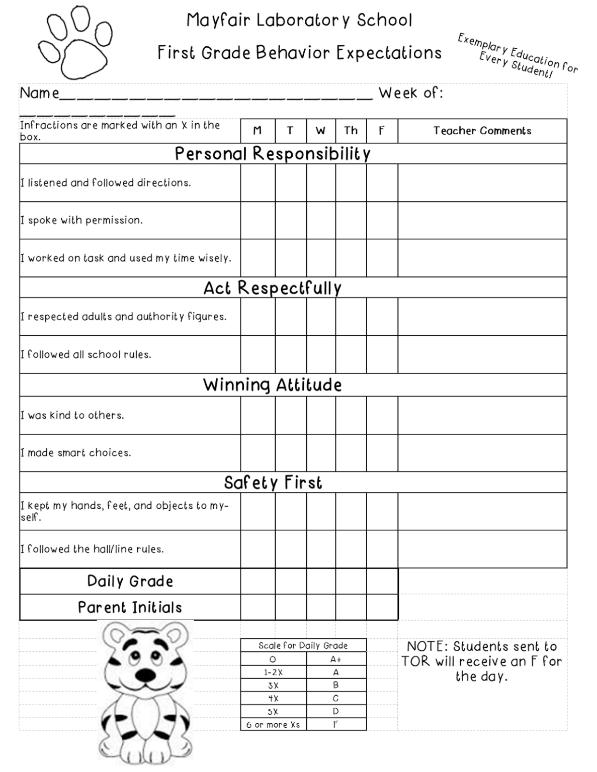 Behavior Chart For First Graders With Time BehaviorChart