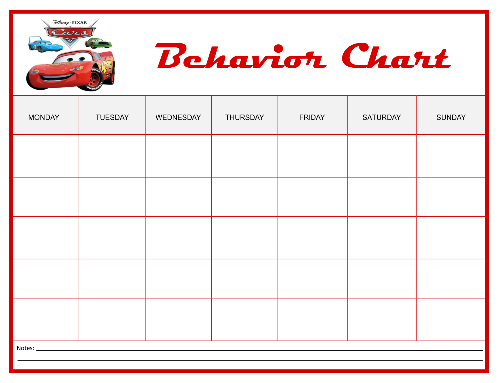 Behavior Charts For Preschoolers Template