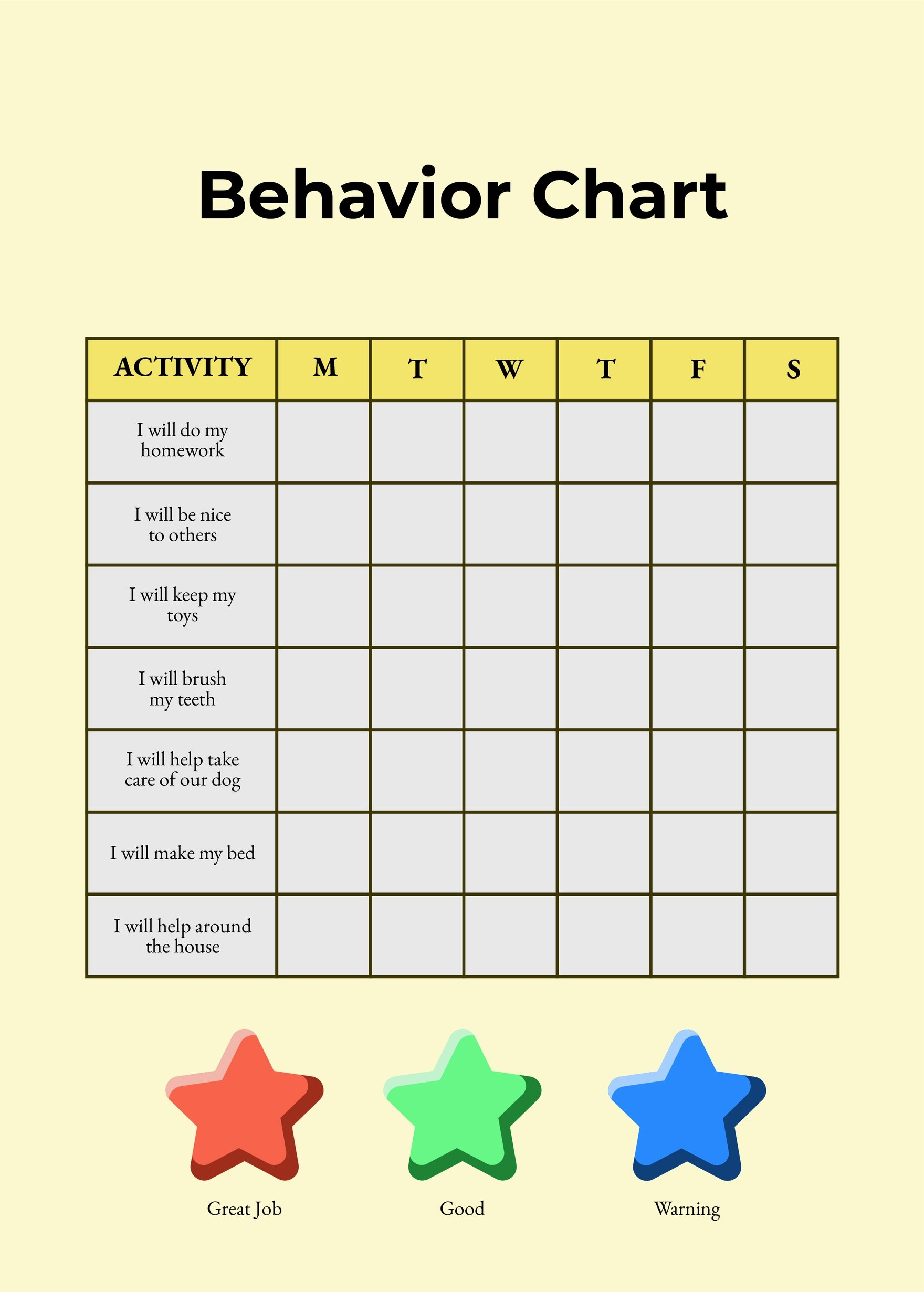 Behavior Charts Templates