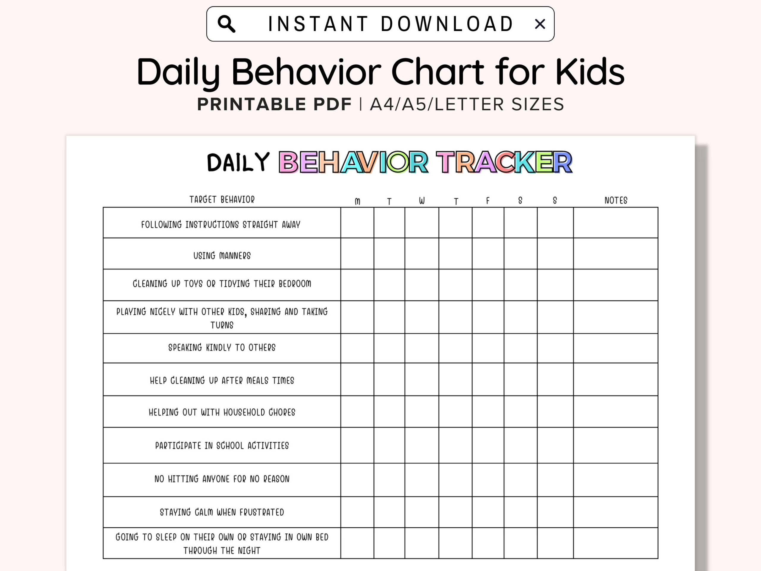 Behavior Reward Chart For Kids Printable Editable Good Behavior 