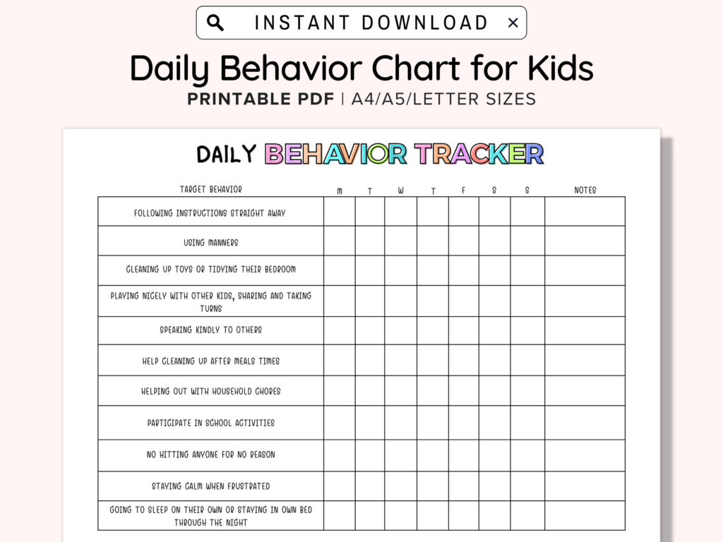 Behavior Reward Chart For Kids Printable Editable Good Behavior 