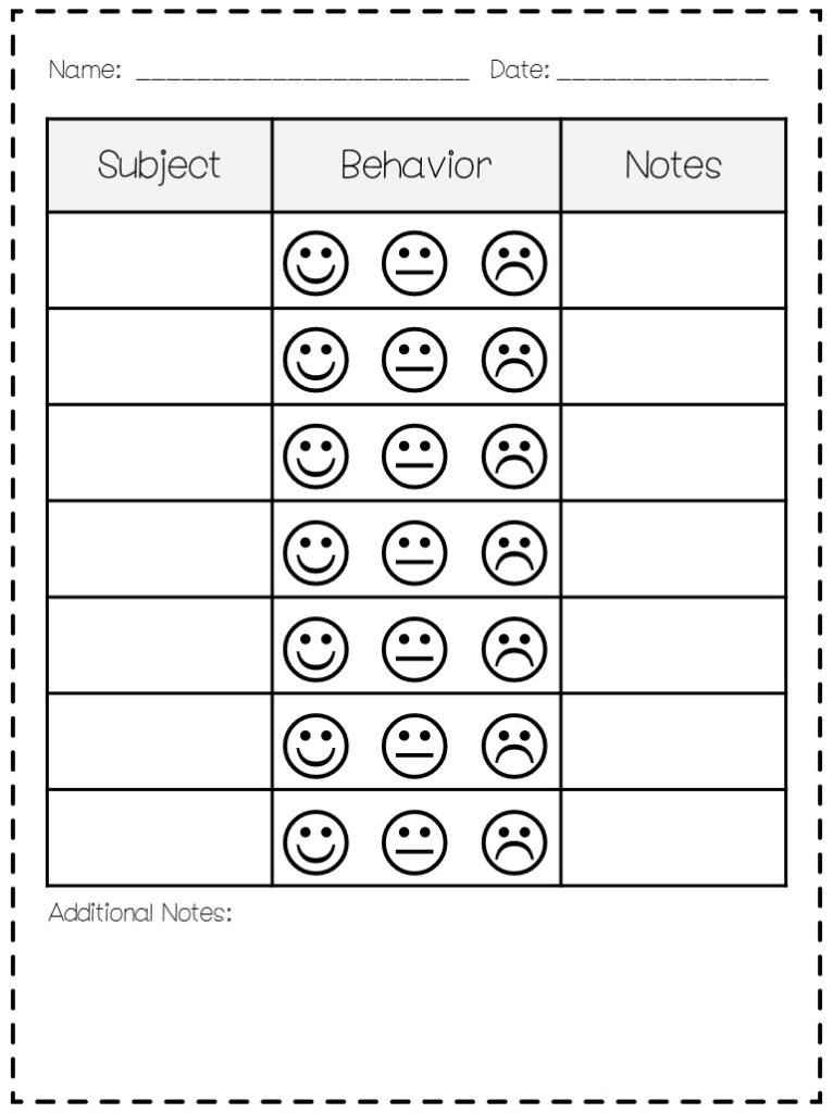 Behavior Sheets For Kindergarten