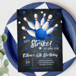 Bowling Birthday Party Invitation For Kids With Bowling