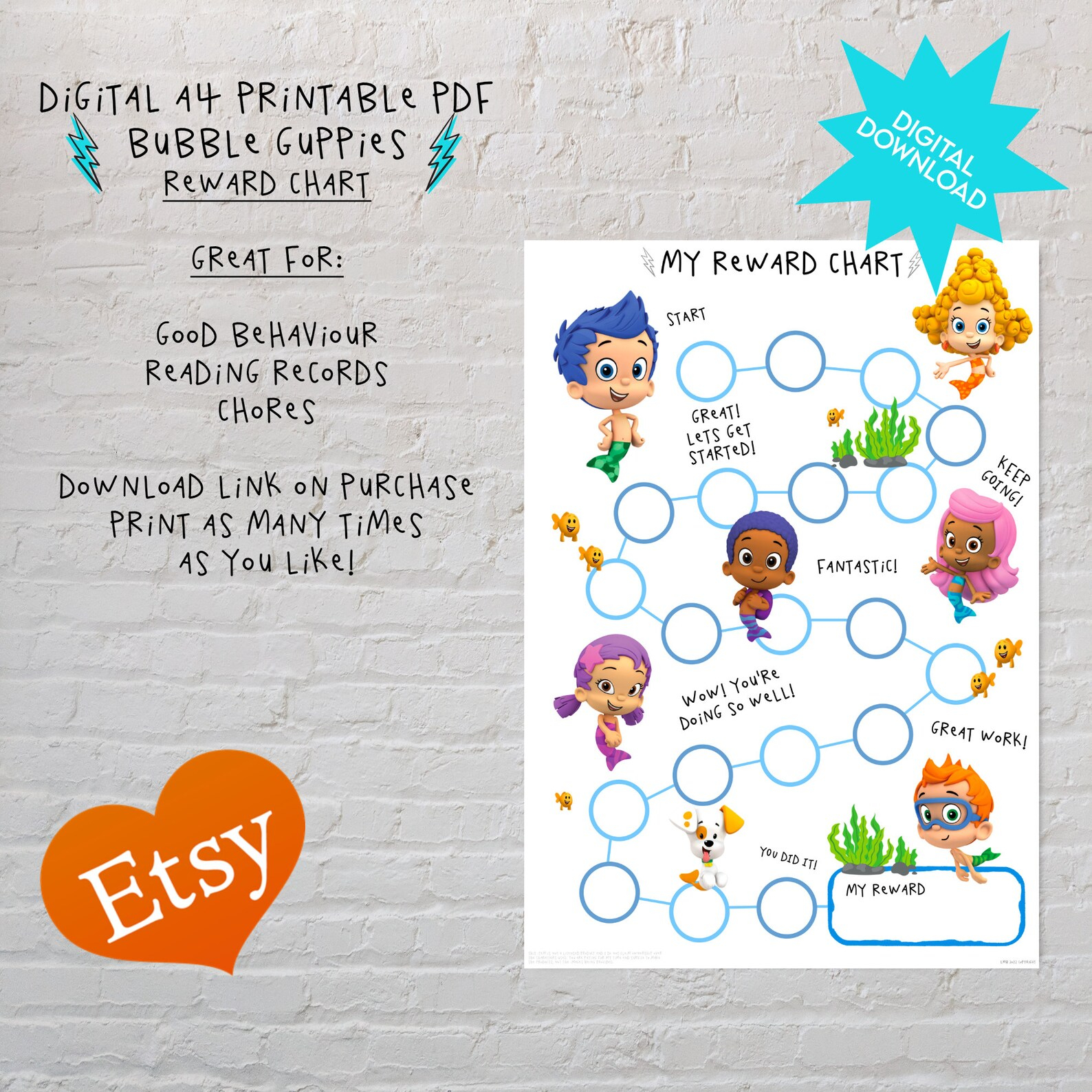 Bubble Guppies Reward Chart For Behavior Chart Printable Etsy Canada