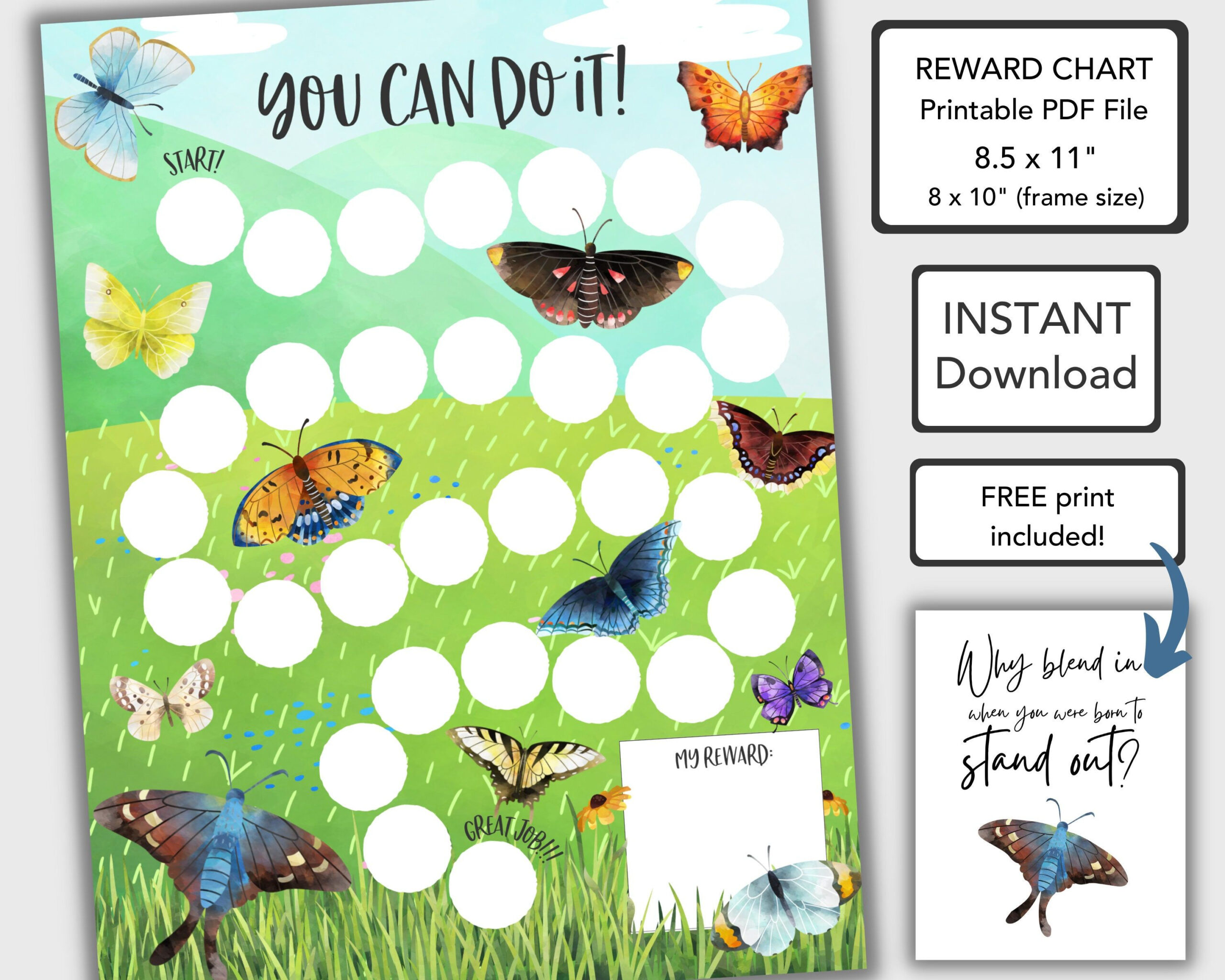 Butterfly Reward Chart For Kids Behavior Chart Printable Etsy In 2022