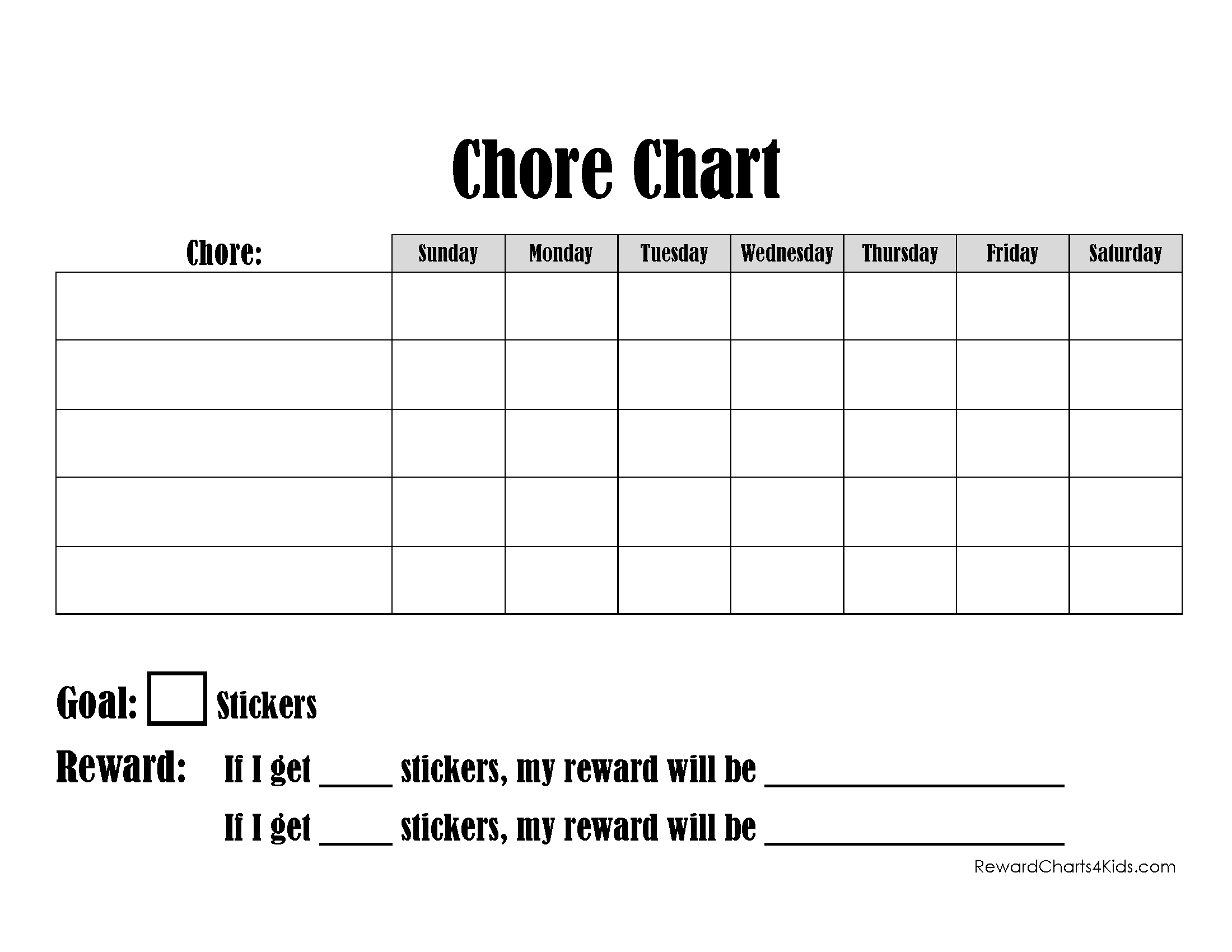 Chore Chart For 13 Year Old