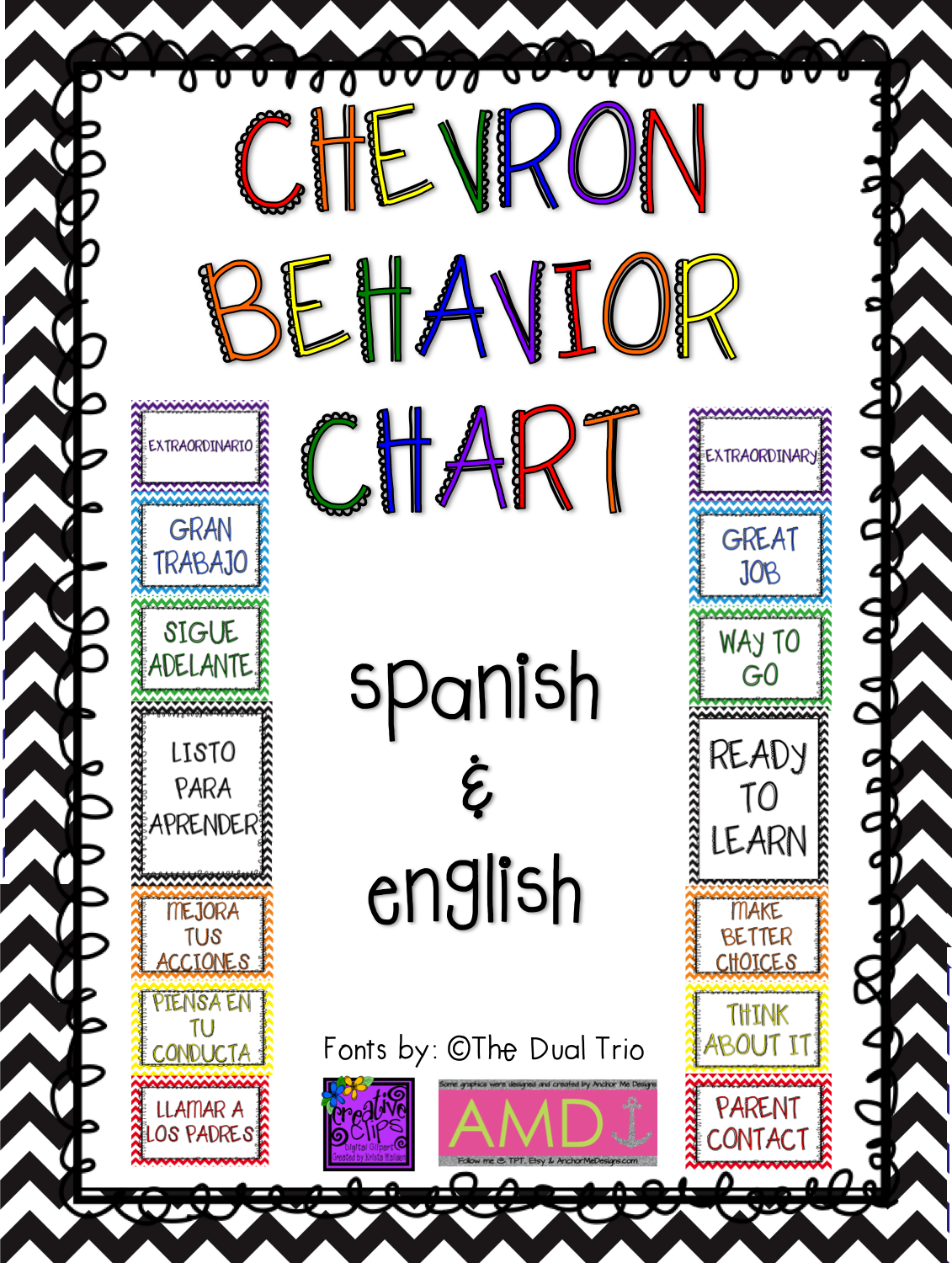 Chore Charts Witj Poclets Behavior Chart In Spanish Behaviour Chart 