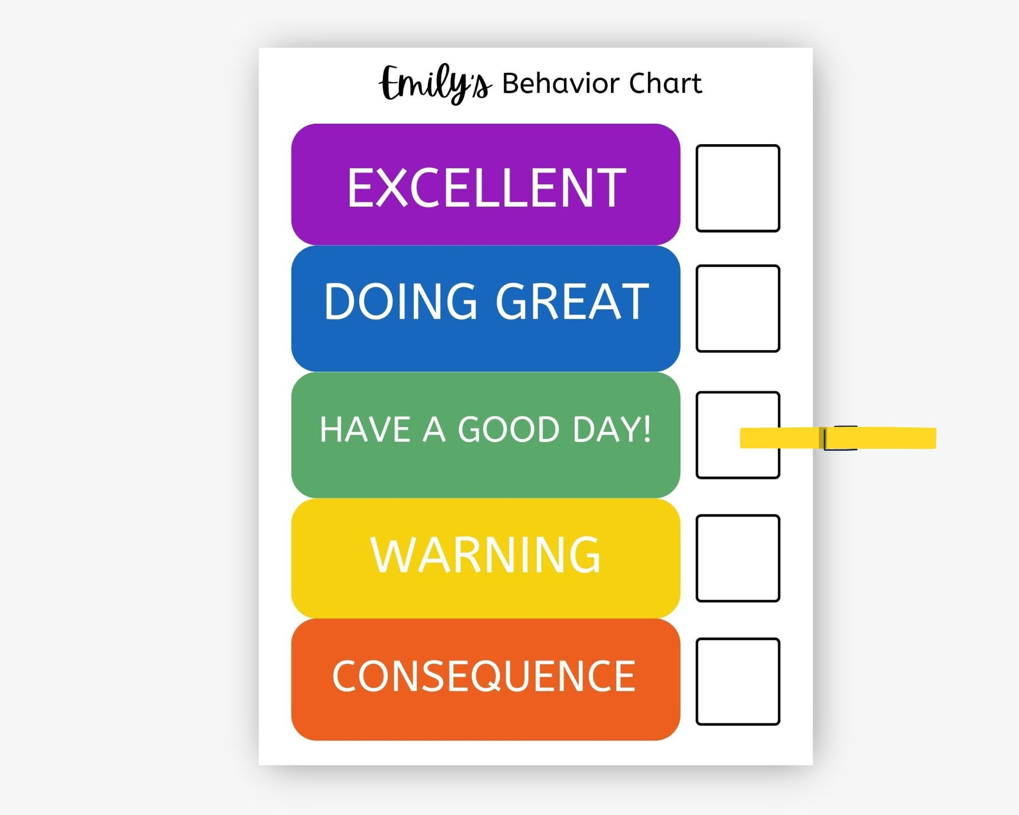 Colorful Behavior Chart Printable Editable Behavior Consequence Chart 