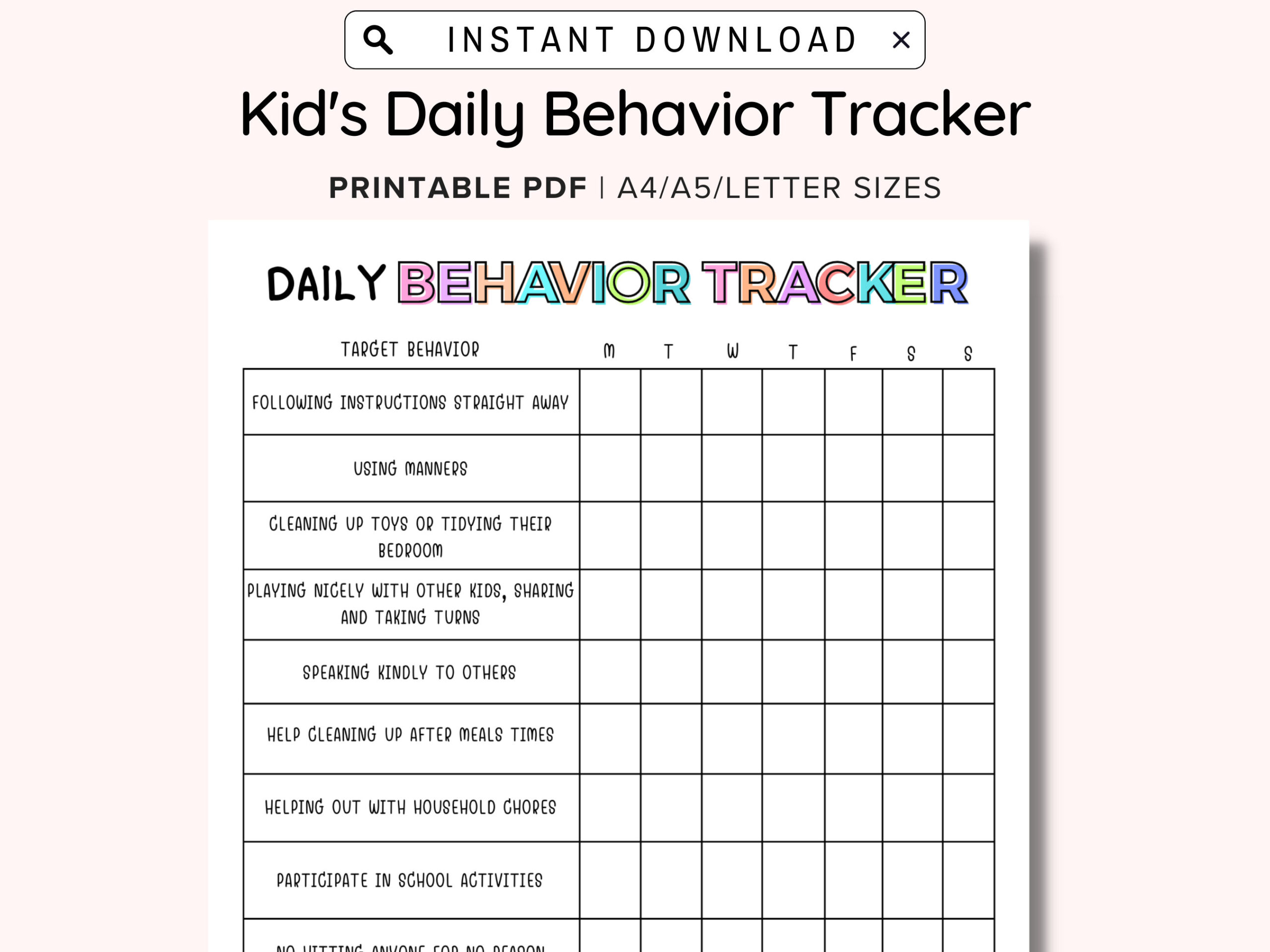 Daily Behavior Chart For Kids Printable Good Behavior Tracking 